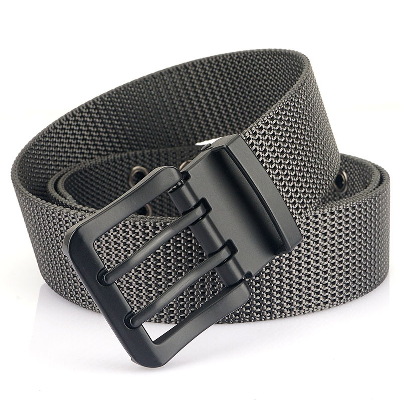 MEDYLA Classic Canvas Belt Men Metal Double Pin Buckle Casual Strap Belt for Men Strap MN3008: black / 120cm