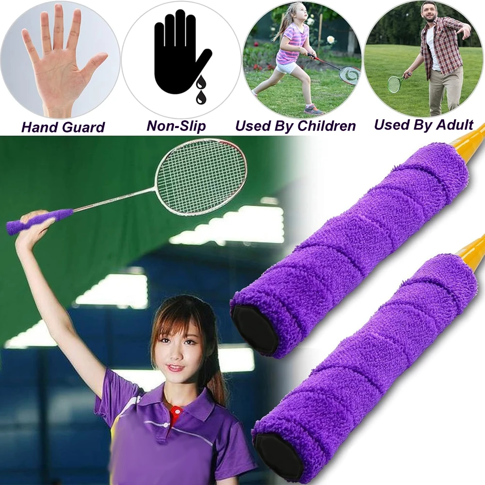 2PCS Badminton Racket Thickened Towel Grips Super Absorbent Anti-slip Cotton Towel Grip Wraps for Tennis Badminton Bike Handle
