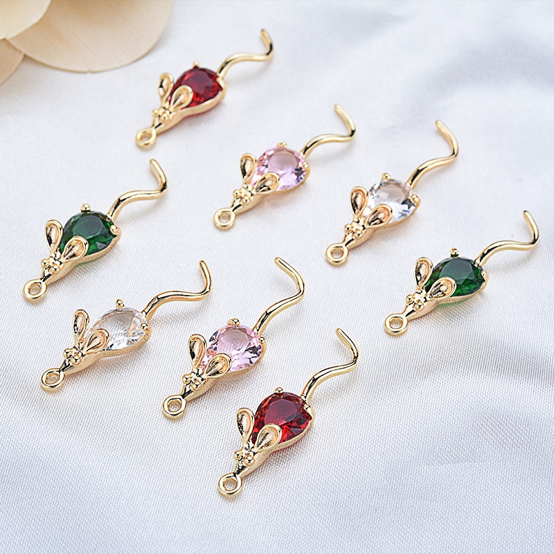 4PCS 28*7MM 24K Gold Farbe Überzogen Mit zirkon maus Anhänger Charms DIY Schmuck, die Entdeckungen Zubehör