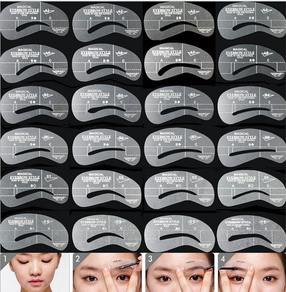 24 PCS Reusable Eyebrow Stencil Set Eye Brow DIY Drawing Guide Styling Shaping Grooming Template Card Easy Makeup