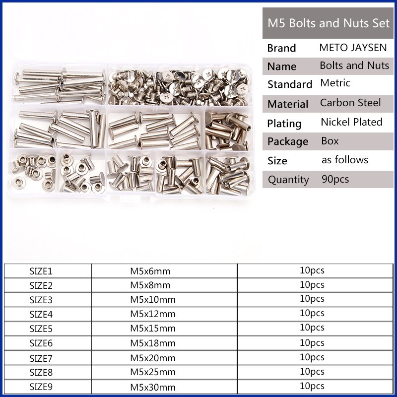 M5 Nickel Brass Plated Phillips Chicago Screw Binding Screws Assortment Kit DIY Accessories Replacement Kits 180PCS/60PCS: M5ZMDN162 x1