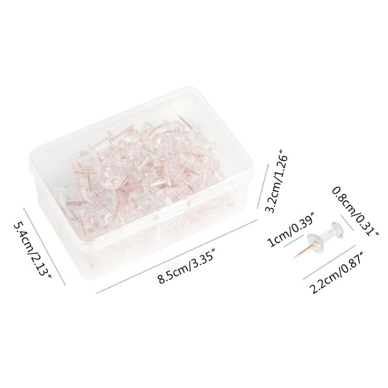 100pcs Transparent Rose Gold Push Pins Thumb Thumbtack Board Pins Drawing Photo Wall Studs Office School Supplies