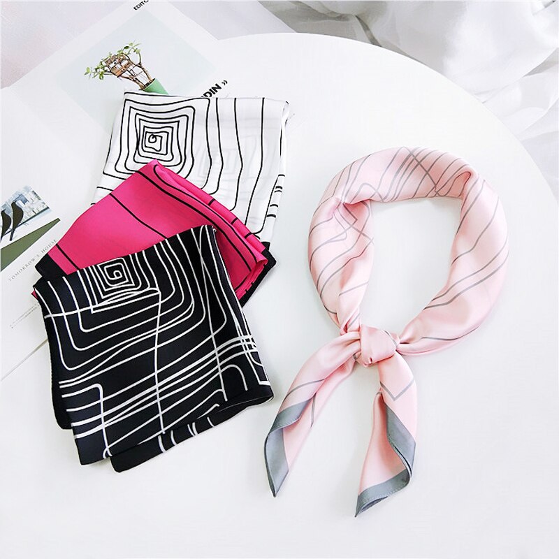 Dames bedrukte onregelmatige geometrie multifunctionele handgreep tas haar wraps zakdoek hoofdbandana imitatiezijde vierkante hijab sjaal
