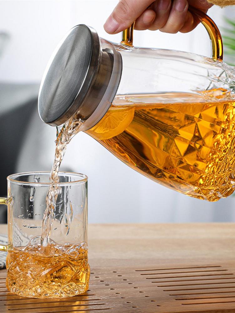 Jarra de cristal de gran capacidad para té con tapa, jarra de agua de vidrio para el hogar, para zumo de té frío y