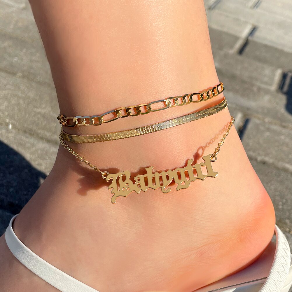 Flatfoosie Hip Hop Crystal Cross Hanger Enkelbanden Voor Vrouwen Golden Metal Link Voet Ketting Strand Sandalen Been Enkelband Sieraden