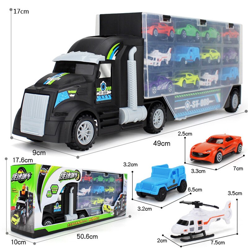 13 stks/set Vervoer Auto Carrier Truck Jongens Speelgoed (Inclusief Legering 10 Auto 'S en 2 Helikopters) Voor Kid Kinderen