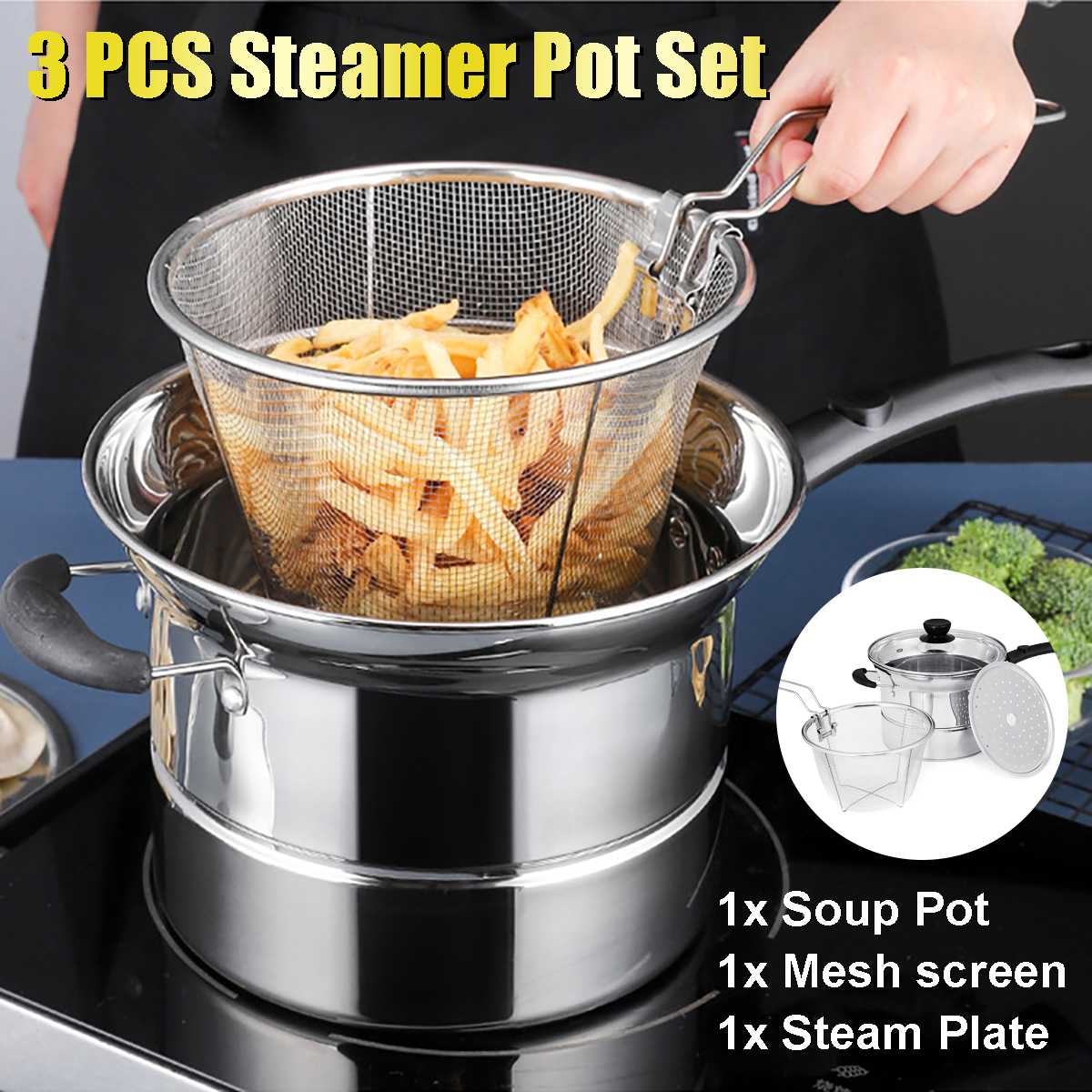 Olla para Pasta, olla para Fideos, sartén para sopa de acero inoxidable, vaporera, placa de inducción para Pasta