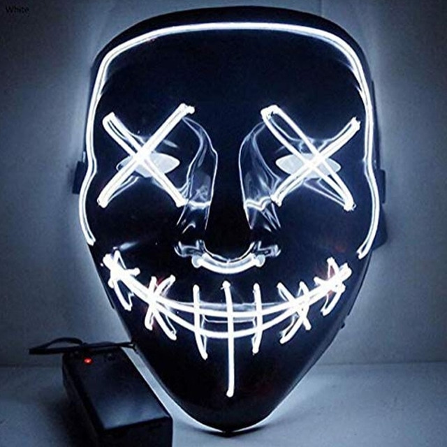 Halloween led maske purge masker valg mascara kostume dj party light up masker glød i mørke mascara horror maske glødende: Hvid