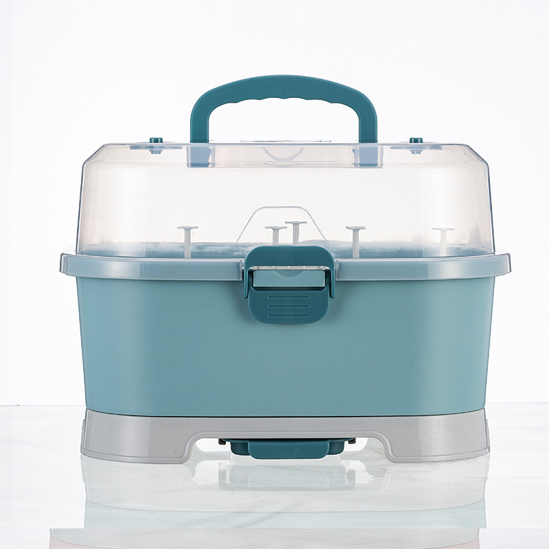 Étagère de séchage pour biberons, grande boîte de rangement pour biberons, organisateur avec couvercle, organisateur d&#39;armoire de cuisine Portable: Bleu