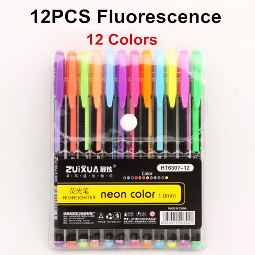 Genkky 48 färger gelpennor set glitter gelpenna för vuxna målarböcker journaler ritning klotter konst markörer: 12 färg fluorescens
