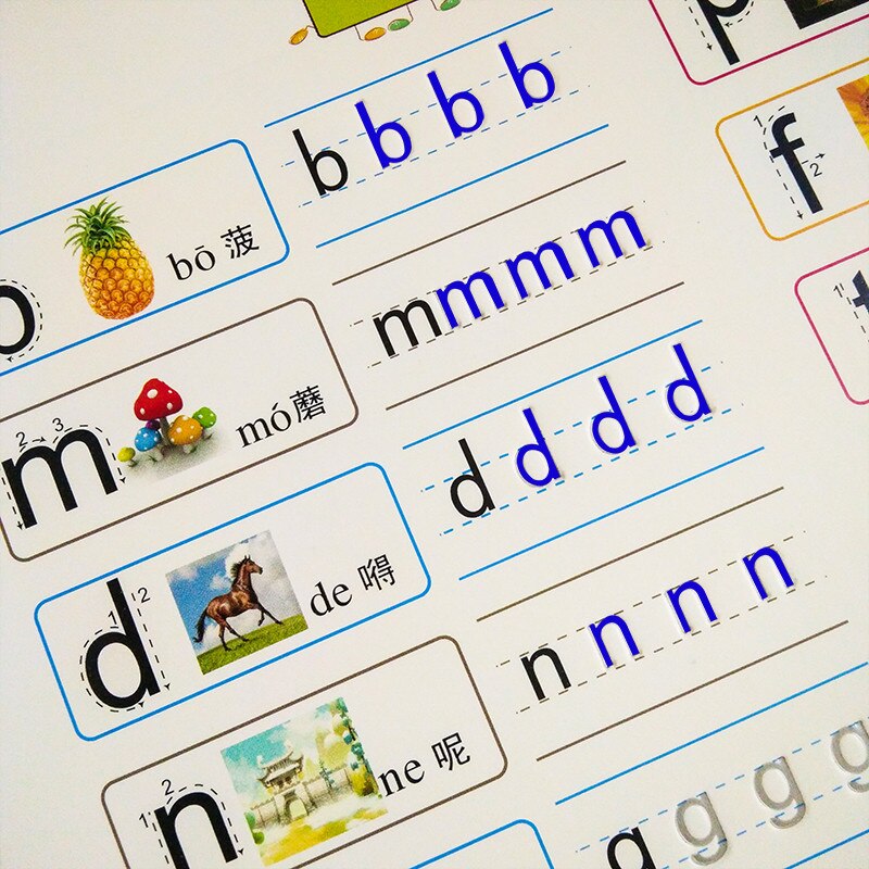 English Chinese Lettering script template preschool learn to write sank magic writing paste math practice copybook 1set