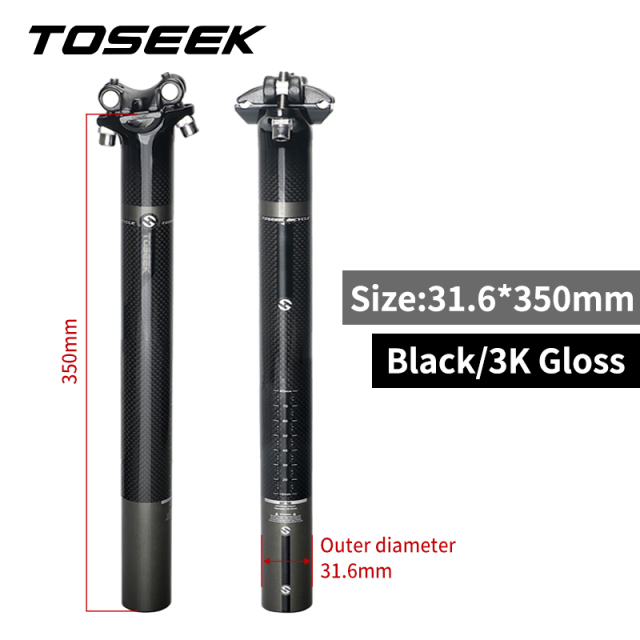 TOSEEK-sillín 100% de fibra de carbón mate 3K, superligera, Piezas para sillín de bicicleta de montaña o carretera, 27,2/30,8/31,6x350/400 MM: gloss 31.6-350mm