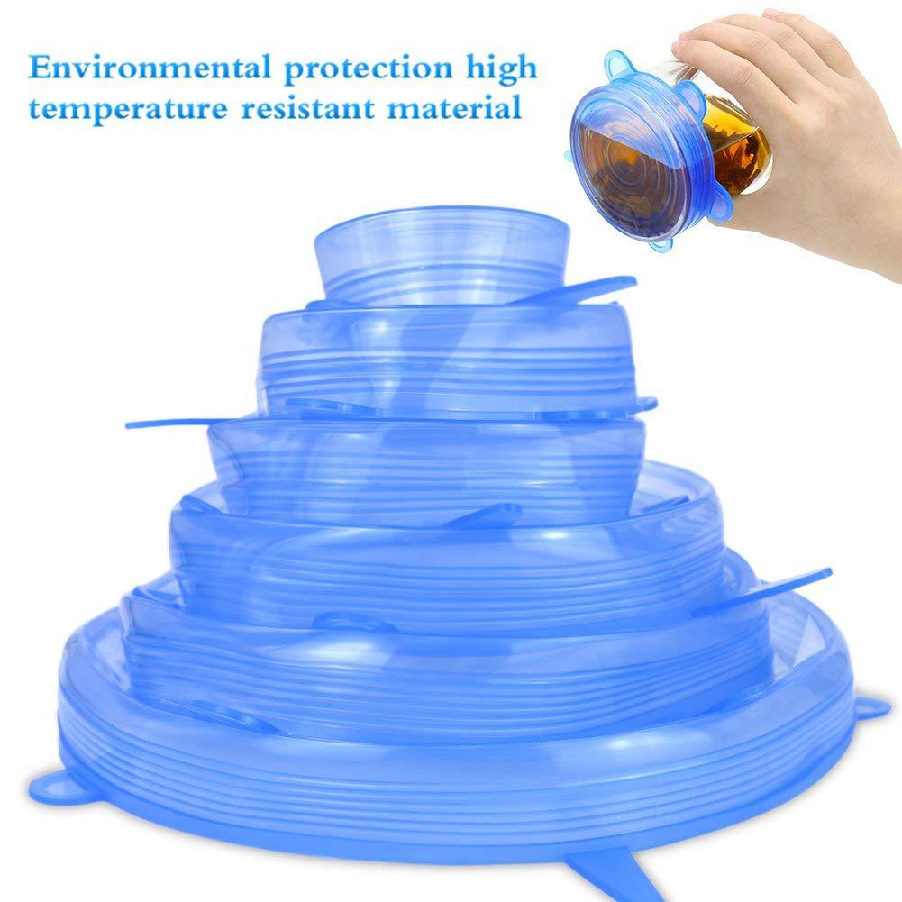 Juego de tapas de silicona reutilizables para alimentos, tapas universales para utensilios de cocina, accesorios de tapas para cocina, 6 uds.: blue