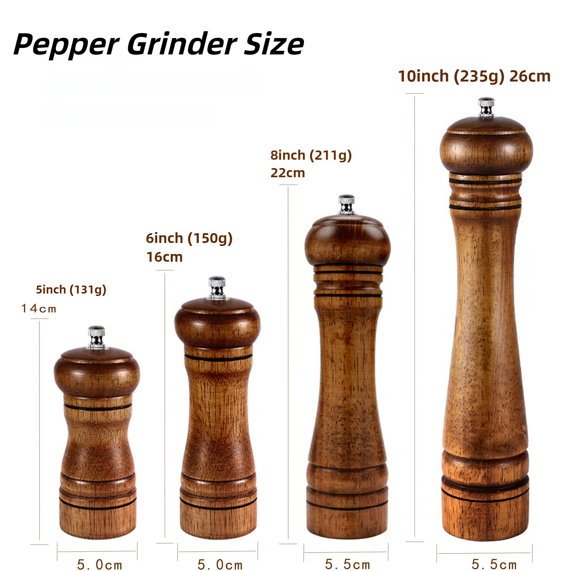 Pepperkvern i tre til kjøkken, manuell pepperkvern med keramisk kjerne ,5/8/10 ″ smaksflaske, salt- og pepperkvern til restaurant