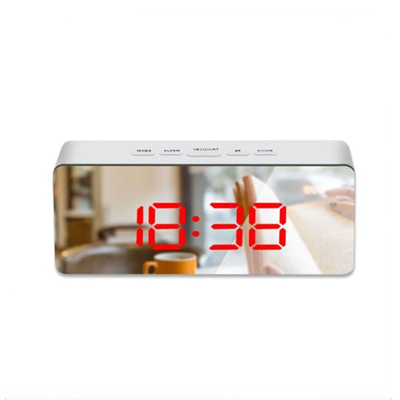 Spejl vækkeur digital snooze bordur vågne lys elektronisk tid temperatur display led makeup vækkeur: Rektangulær rød