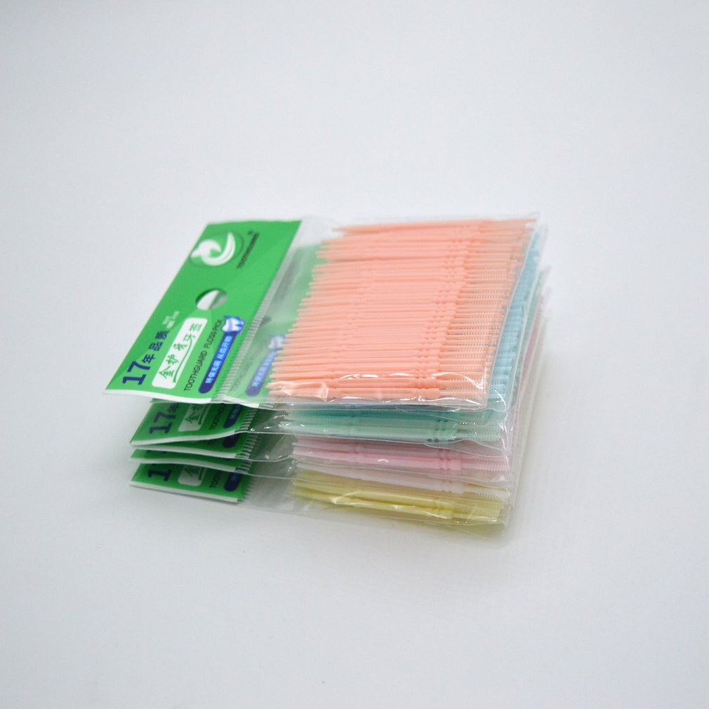 200PCS Disposable Double Head Plastic Tooth Floss Hygiene Dental Floss Interdental Toothpick Healthy for Teeth Cleaning freeship