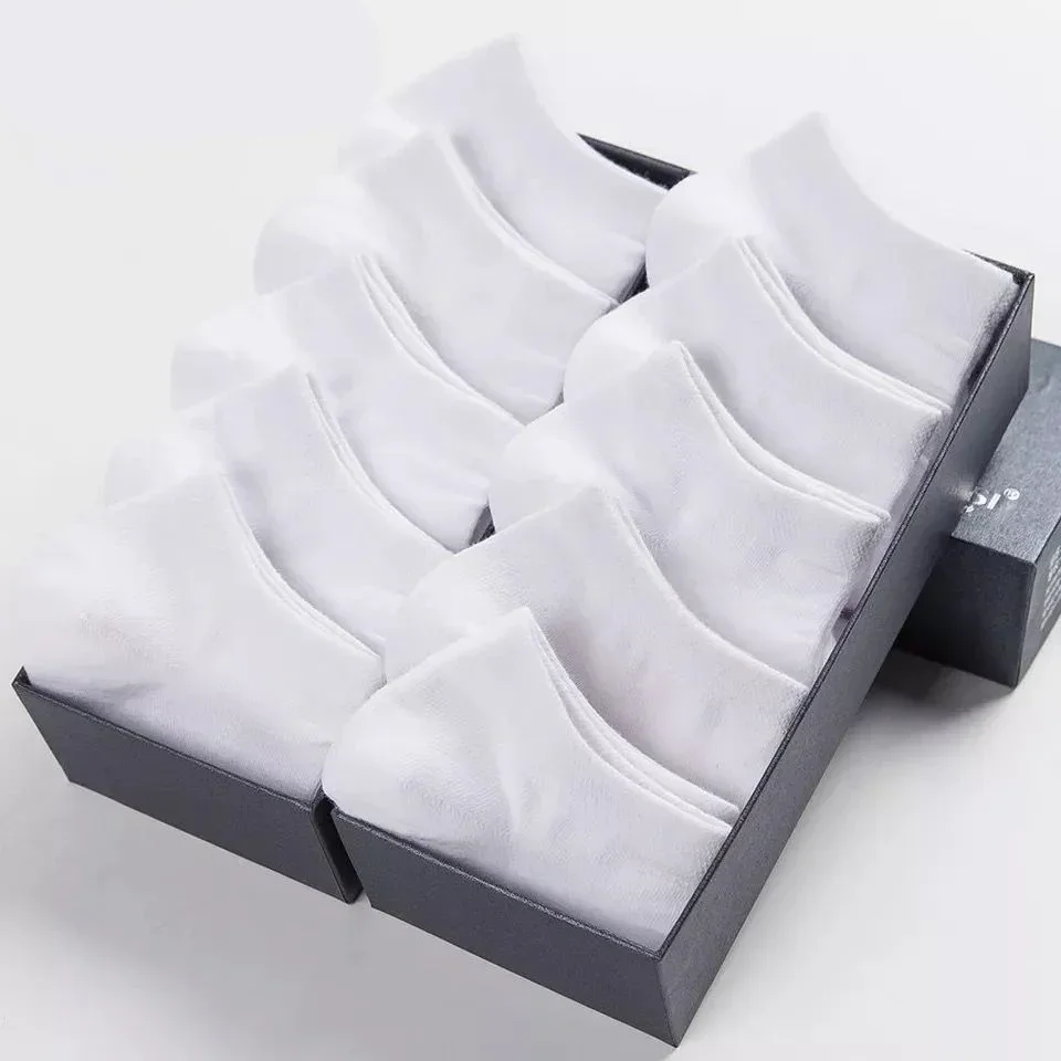 Calcetines de corte bajo para hombre, medias transpirables de color blanco y negro, antideslizantes, informales, deportivas, de negocios, 2 a 10 pares: S / Negro Azul