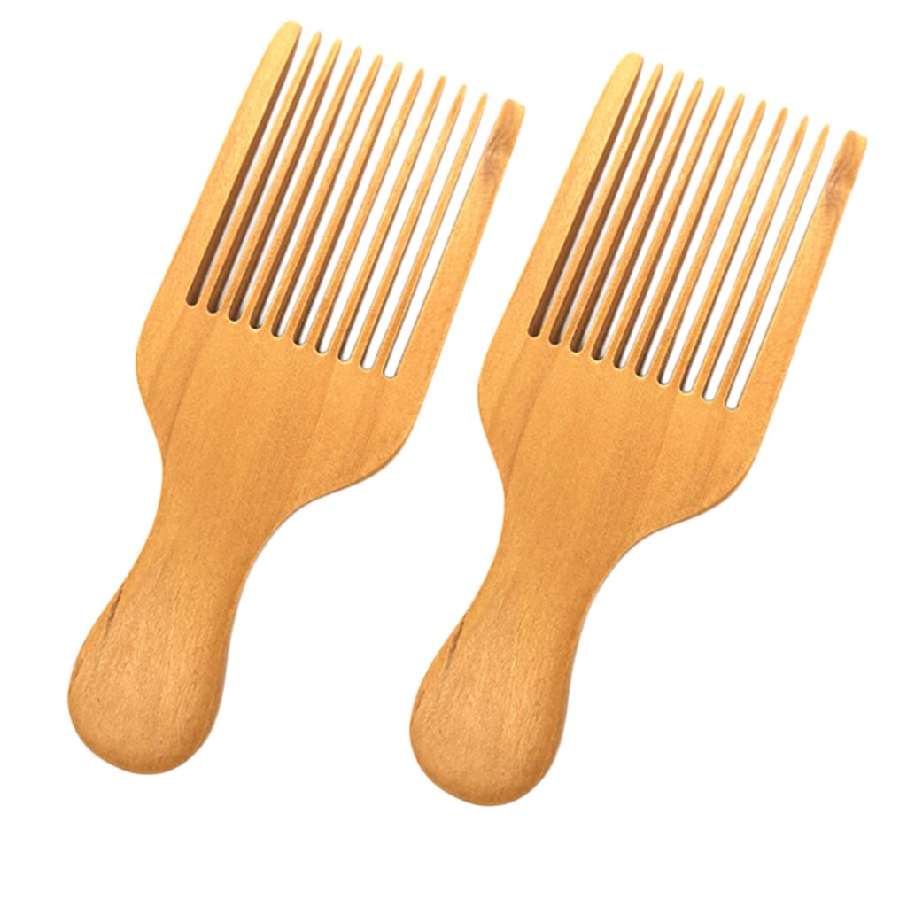 Paquet de 2 peigne à cheveux/barbe-peigne de Massage du cuir chevelu en bois de couleur marron naturel avec poignée Portable (dent large)