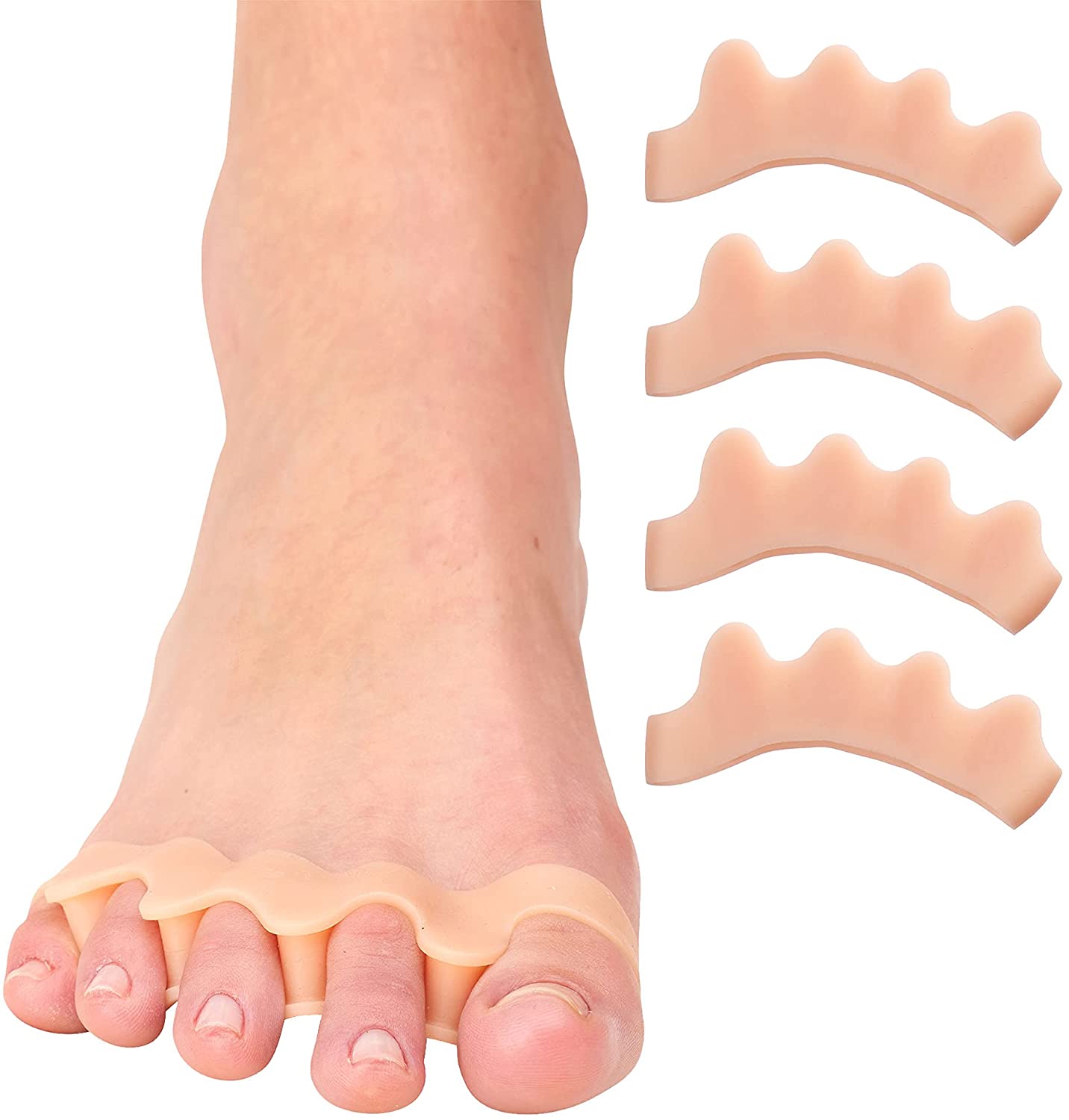 Separadores de dedos de los pies para corregir juanetes y restaurar los dedos de los pies a su forma Original, estirador de dedos del pie alisador correctores de dedos grandes, 1/2 pares: 1 Pair Beige