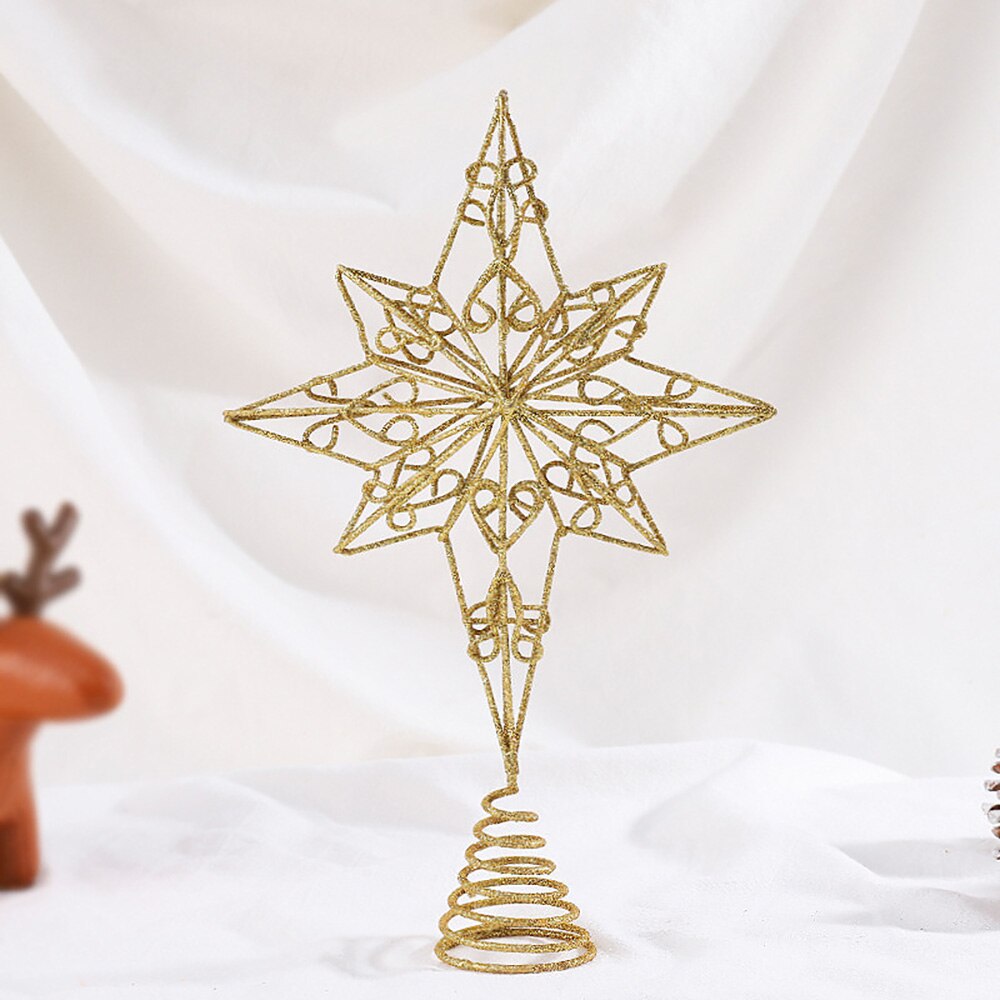 1Pc Exquisite Iron Art Ornament Beautiful Tree Top Flash Star Five-point Star Table Topper for Christmas Tree Xmas Decor