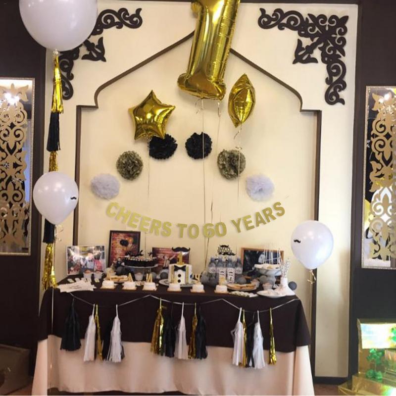 Gold Glitter Banner "cheers to 10/20/30/40/50/60/70/80/90 years" Garland Birthday Wedding Anniversary Party Celebration Supplies