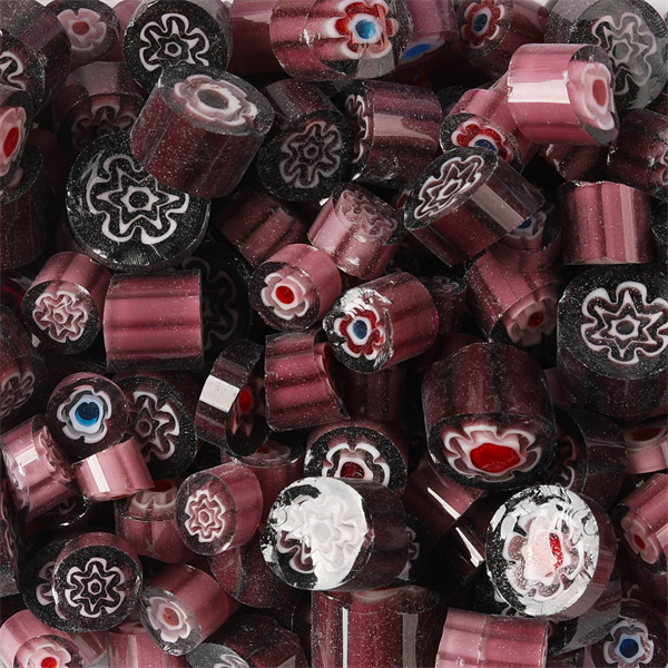 400g/14.11oz Colorful Millefiori Glass Beads Mosaic Tiles Thousand Flower Beads Cylinder Shape DIY Hobbies and Crafts Materials: Purple Mix