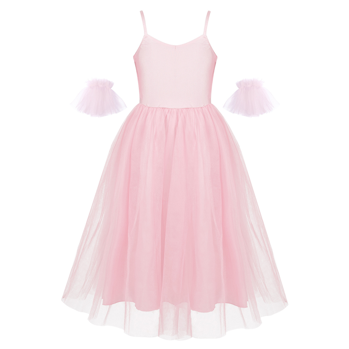 Children Girls Ballet Tutu Dress Romantic Style Tutu Ballet Dance Costumes Ballerina Dress Long Dress with Ruffled Arm Sleeves: Pink / 10