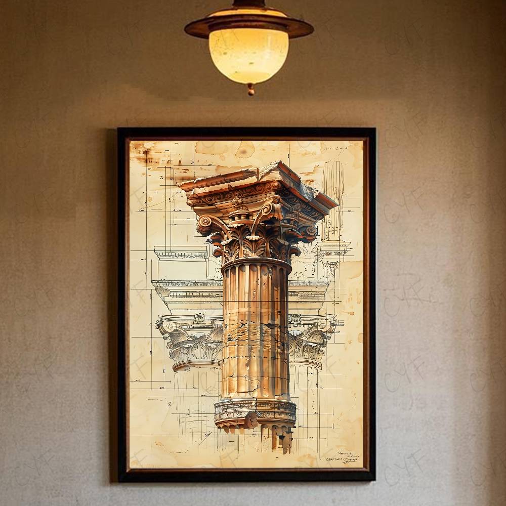 Retro Roman Architectural Poster Home Living Bed Room Bar Hallway Sticky Wall Art Printing Waterproof Aesthetic Decor: Small / Gold