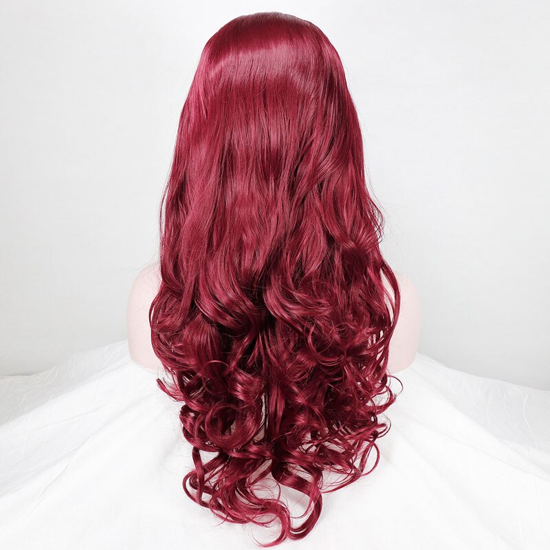 Bombshell Wine Red Burgundy Body Wave Synthetic Lace Front Wig Heat Resistant Fiber Natural Hairline With Baby Hair For Women
