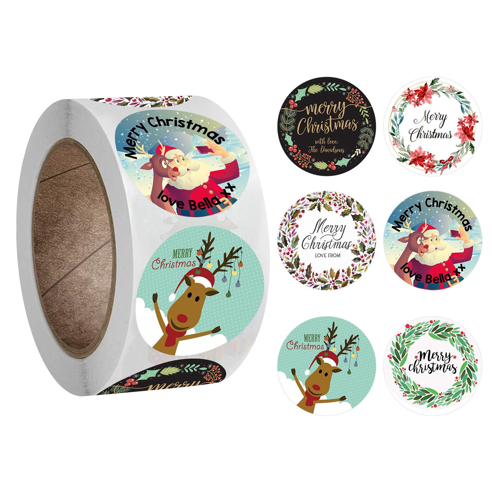 1 Roll Kerst Sticker Seal Labels Stickers 6 Ontwerpen Patroon Cartoon Beloning Sticker Voor Kinderen Speelgoed Waterdicht # T2P