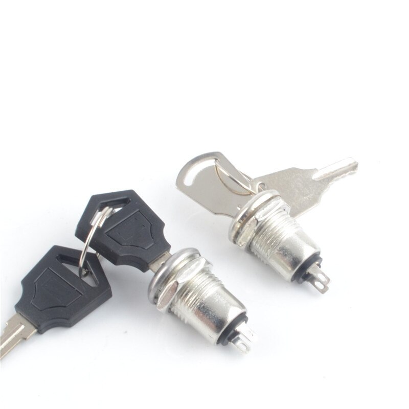 12mm Zinc Alloy Electronic Key Switch ON OFF Lock Switch Phone Lock Security Power Switch Tubular Terminals+2 Keys 2 Position