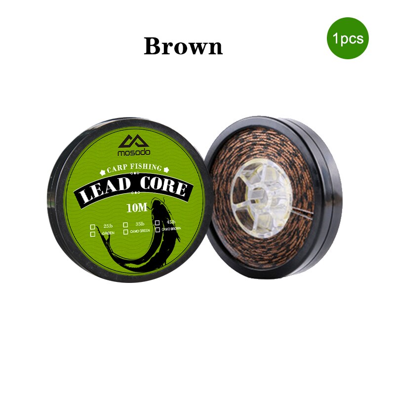 Mosodo 10M Carp Fishing Leader Line Leadcore Camo Green Lead Core 25LB 35LB 45LB Hair Rigs 12 Strand Braided Wires 10 Meters: Brown / 35LB