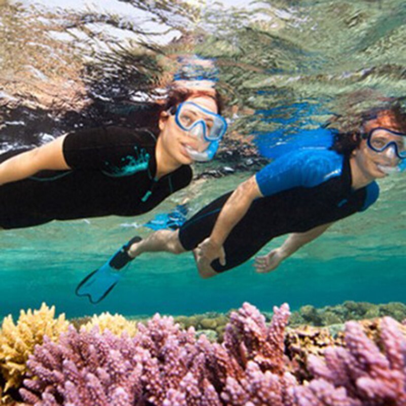 1 Set 4Colors Swimming Goggles Underwater Fog Half Face Nose Clip Glasses Diving Bikini Mask Tempered Glass Lens Snorkel Goggles