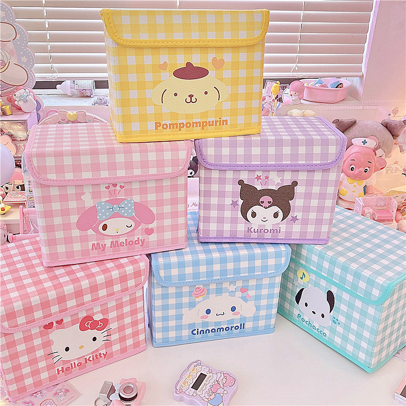 Sanrio Gitter Schreibtisch kippen Aufbewahrungsbox Kuromi mein Melodie Hallo Kätzchen Cinnamoroll Schreibtisch Organizer Kosmetik Briefpapier Kleinigkeiten Kasten