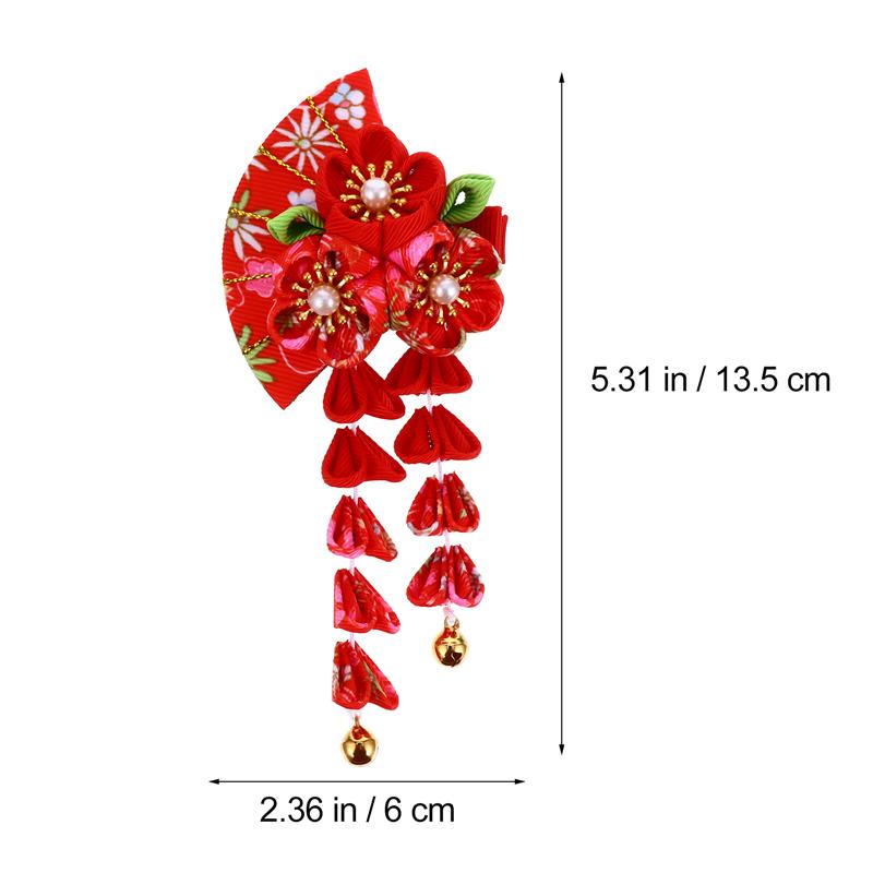 Style japonais gland cloche coiffure pince à cheveux ventilateur forme pince à cheveux décoration de cheveux Style japonais ventilateur forme accessoire de cheveux: Red