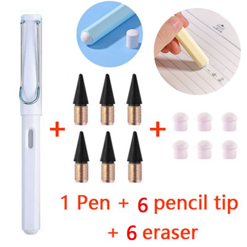 13 Stks/set Eeuwige Potlood Dubbele Gum Magic Potlood Art Schets Schilderen Tools Schoolbenodigdheden Student Briefpapier: White-13PCS