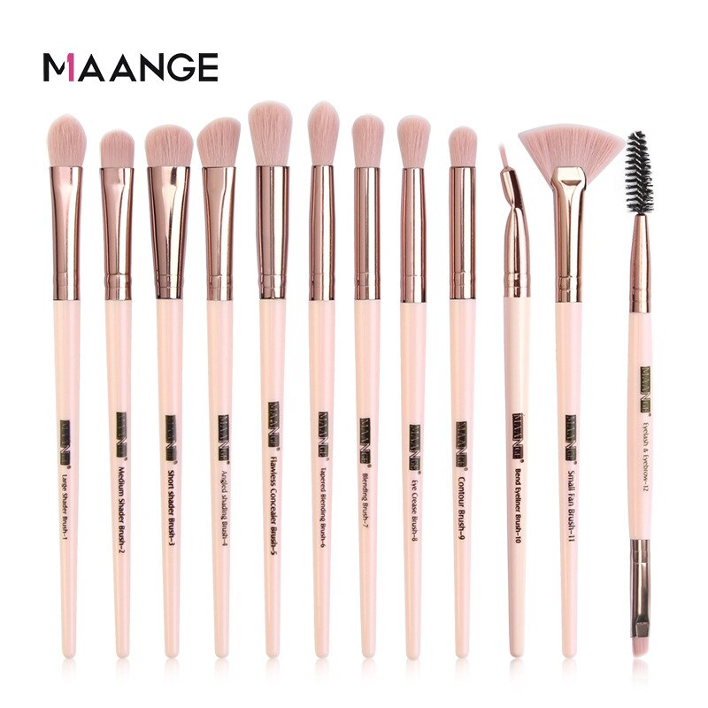 1 12 Stks/partij Make-Up Kwasten Set Oogschaduw Borstels Blending Eyeliner Wimper Wenkbrauw Borstels Voor Make-Up Brochas Maquillaje: PinkGold