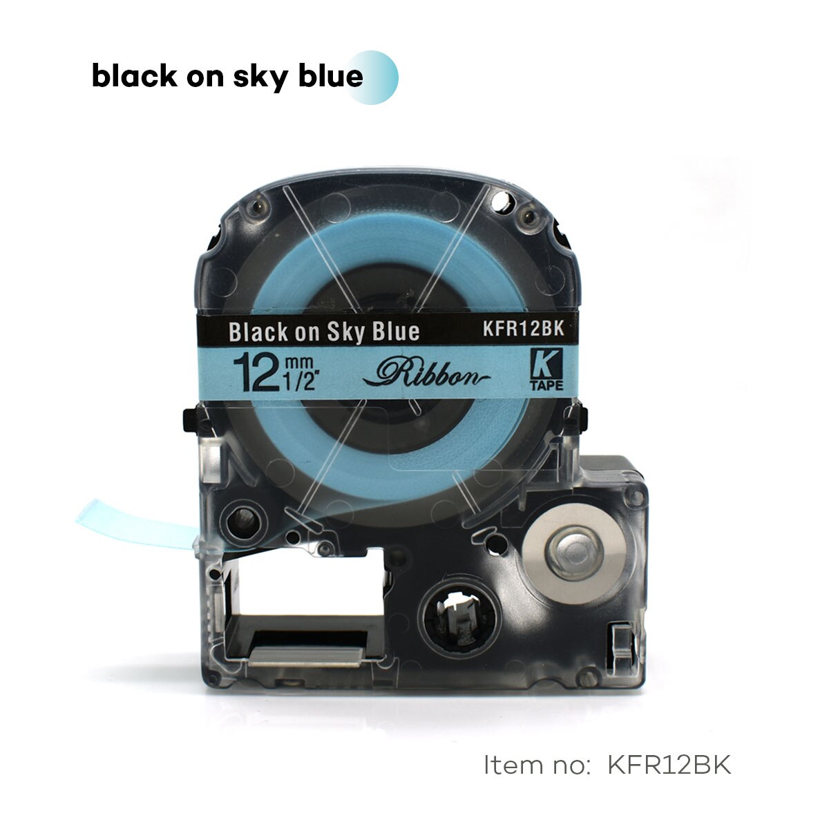 Satin Ribbon Labeling Tapes 12mm*5m SFR12BK SFR12PK SFR12KZ SFR12NZ SFR12RZ Compatible Epson KingJim Label Printer LW-300 LW-700: black on sky blue