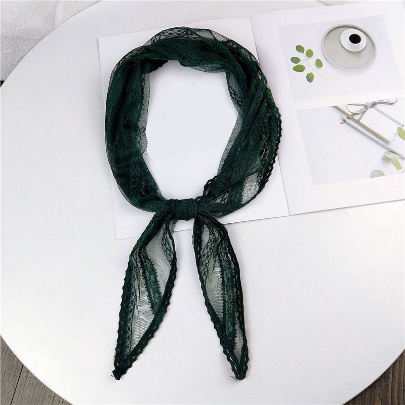 Sommer 40*113cm ensfarvet blondetørklæde kvinder damer stewardesse silke hals hår binde hoved wrap tørklæder tørklæder: Grøn