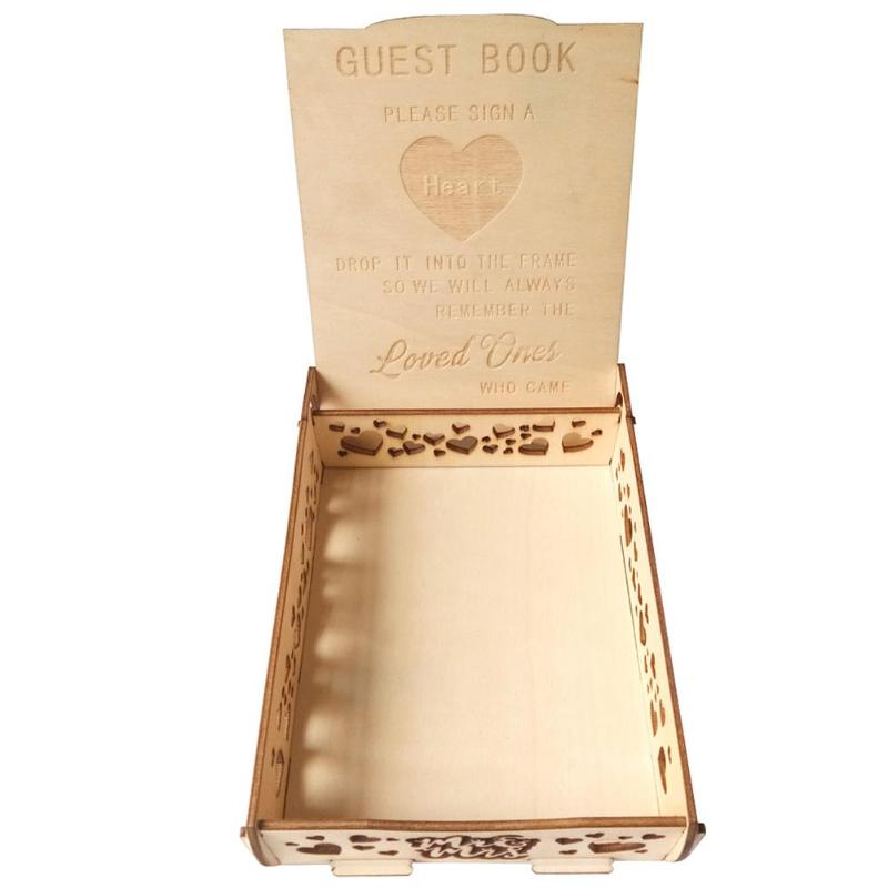 Wedding Signature Hearts Box Romantic Rustic Sweet Guestbook Decor Wooden Box Wedding Supplies Business Card Box: JM01633