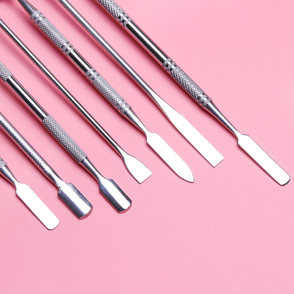 7 Types Stainless Cuticle Pusher Nail Art Stirring Polish Powder Blend Spatulas Tone Rods Manicure Remover Makeup Tools