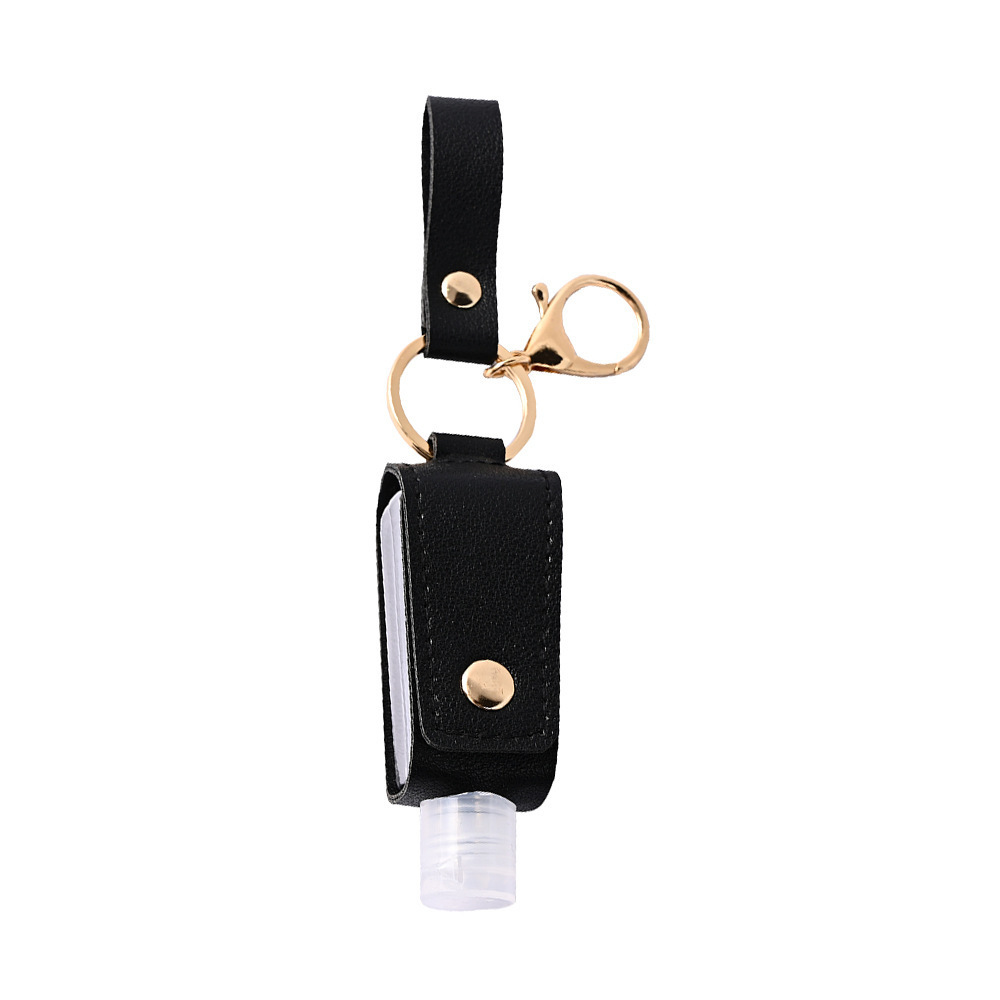Porte-clés de Gel hydroalcoolique 30ml, étui de désinfectant pour les mains, Mini bouteilles de Gel hydroalcoolique Portable, étui en cuir, porte-clés de santé: Black