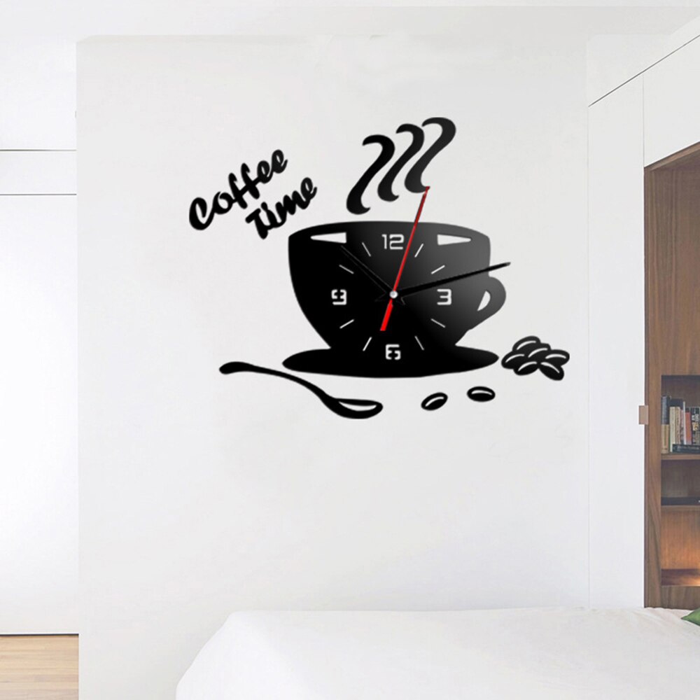 3d ur spejl væg klistermærker diy kaffe tid ur akryl vægur til køkkenvindue hjem indretning kop form væg klistermærke