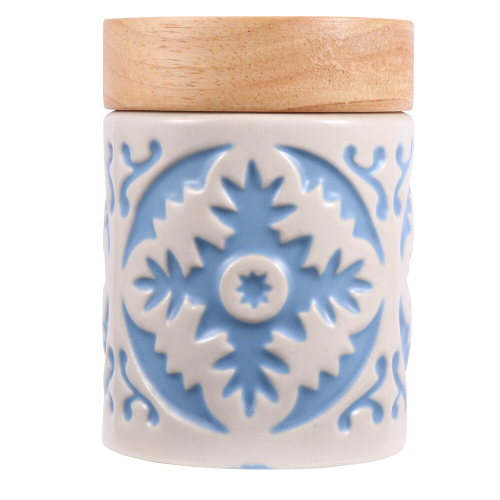 Ceramic Grain Canister Food Kitchen Sealed Storage Container Empty Storage Jar Dried Fruit Jar with Wooden Lid (Red)