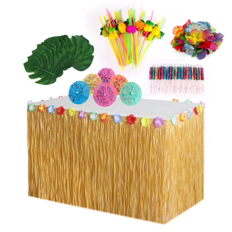 109/149pcs Table Skirt Raffia Style Fringe Party Decoration Kit for Tiki Tropical Hawaii or Moana Themed Birthday JS22