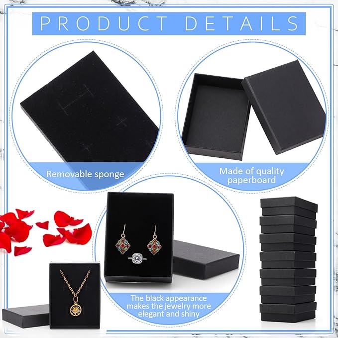 Caja de cuadrada negra para exhibición de joyería, organizador de compromiso para anillo, pendiente, broche, collar, pulsera, cajas de embalaje, 1 Uds.
