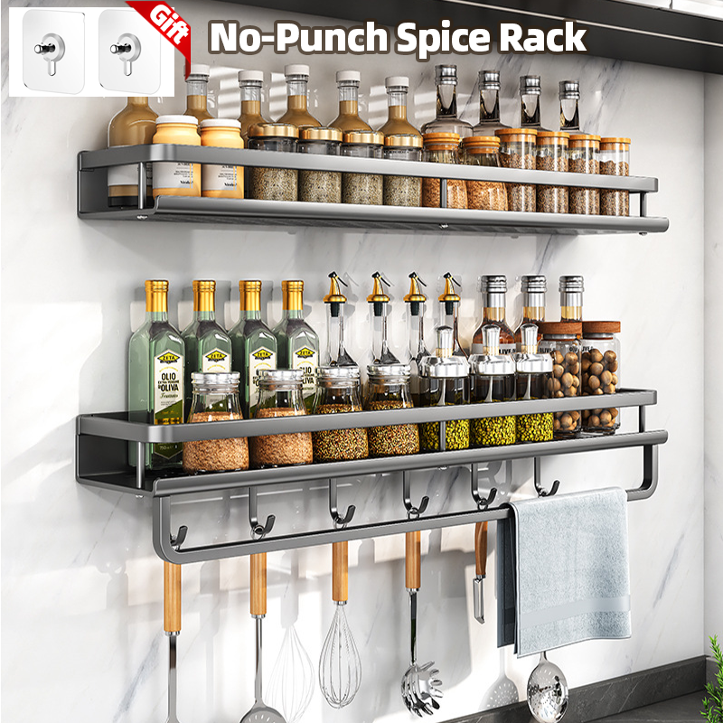 1/2 Stuks Geen Punch Kruidenrek Wandmontage Keuken Spice Organizer Met Haak Staaf Kruidenrek Spice Plank badkamer Keuken Plank