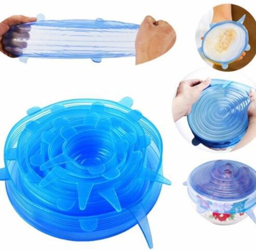 6Pcs Reusable Silicone Food Wrap Stretch Vacuum Seal Cover Saran Wrap Kitchen Tools Organization Food Fresh Keeping Sealed Lids