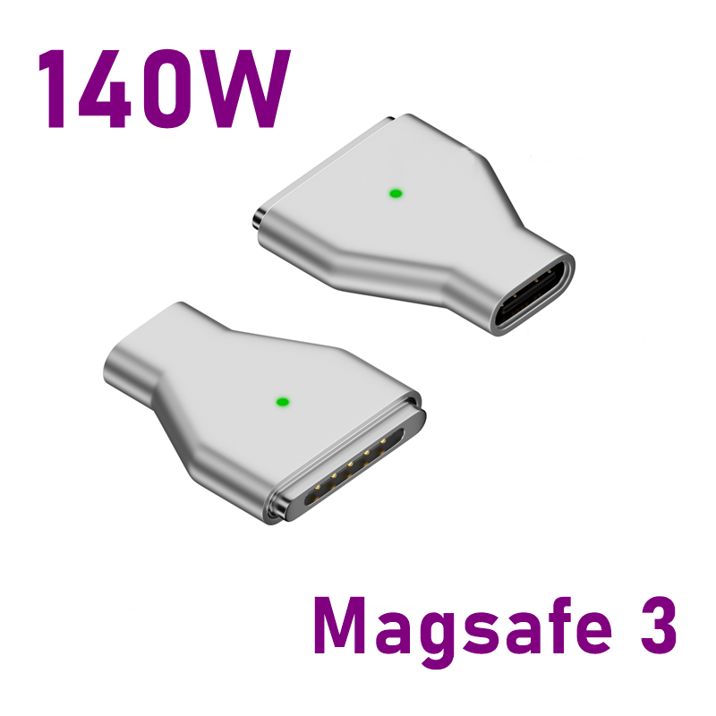 Adaptador de carga rápida USB tipo C PD magnético de aleación de 140W para Magsafe 3 2 1 MacBook Air Pro indicador Led convertidor de enchufe magnético: Azul lago