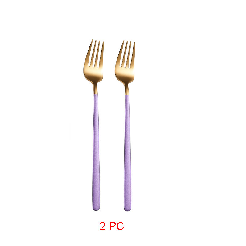 Cucharas doradas de acero inoxidable 304, Juego de 2 piezas de cubiertos dorados, cuchara de postre dorada única, cubertería Ettuce: Purple gold fork
